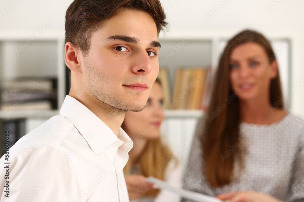 Portrait of young student intern at job interview or corporate training Portrait of young student intern at job interview or corporate training
