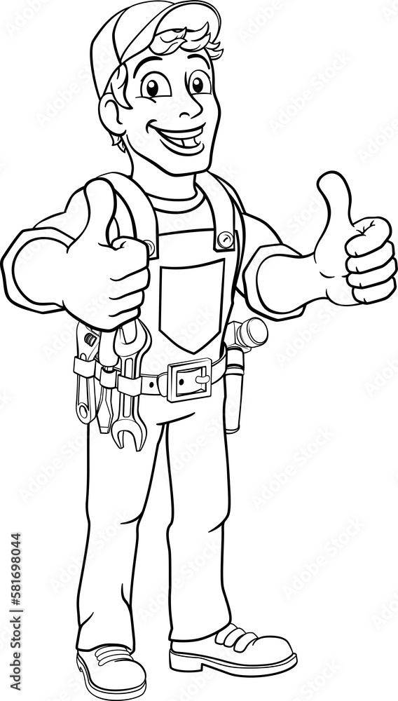Handyman Cartoon Caretaker Construction Man