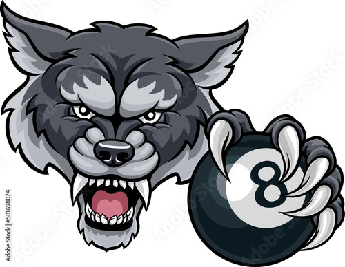 Wallpaper Mural Wolf Angry Pool 8 Ball Billiards Mascot Cartoon Torontodigital.ca