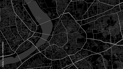 Fototapeta Naklejka Na Ścianę i Meble -  Dark black Surat city area vector background map, roads and water illustration. Widescreen proportion, digital flat design.