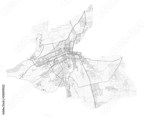 Al Ain map, administrative territory of the city. UAE capital detailed city plan. Roads, parks.