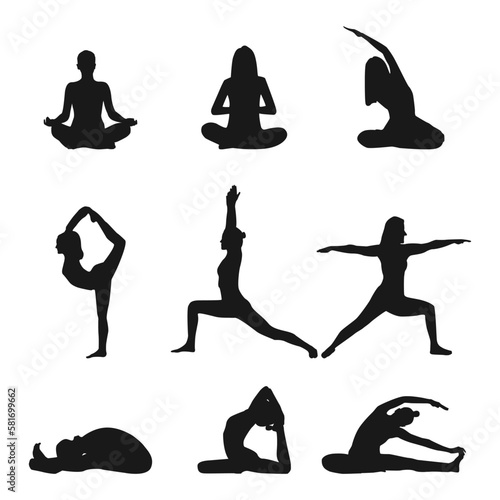 set of yoga meditation vector silhouettes