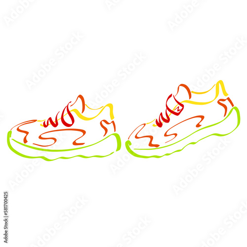 pair of bright sneakers, as if taking a step, modern stylish sports shoes, colorful sketch