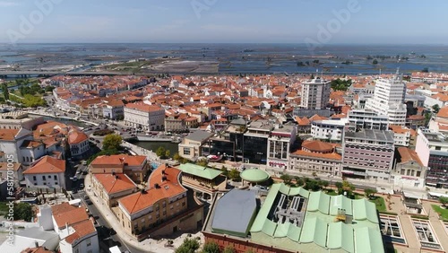 Aerial view of Aveiro traditional old city from north Portugal
