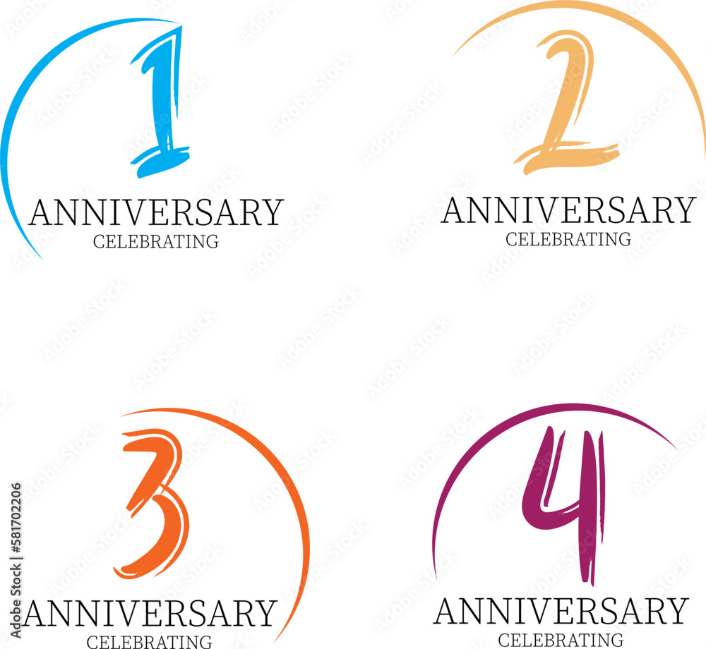 Obraz premium Anniversary 1,2,3,4,5,6,7,8 colors numbers. Poster template for Celebrating 1,2,3,4,5,6,7,8 th anniversary event party