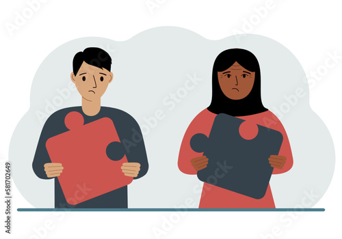 Team metaphor. People putting puzzle pieces together. The concept of teamwork and cooperation. Business concept.