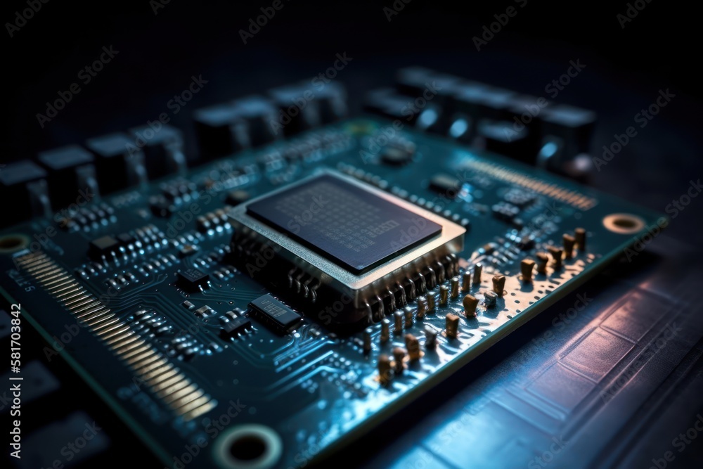 Abstract electronic circuit board background with motherboard and CPU and GPU, generative ai Abstract electronic circuit board background with motherboard and CPU and GPU, generative ai