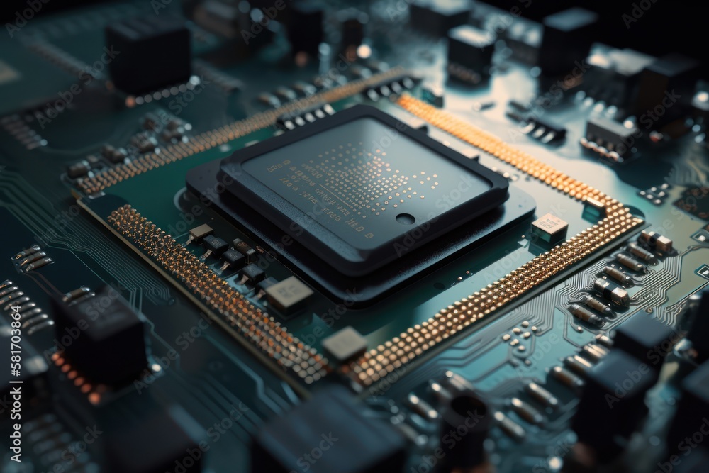 Abstract electronic circuit board background with motherboard and CPU ...