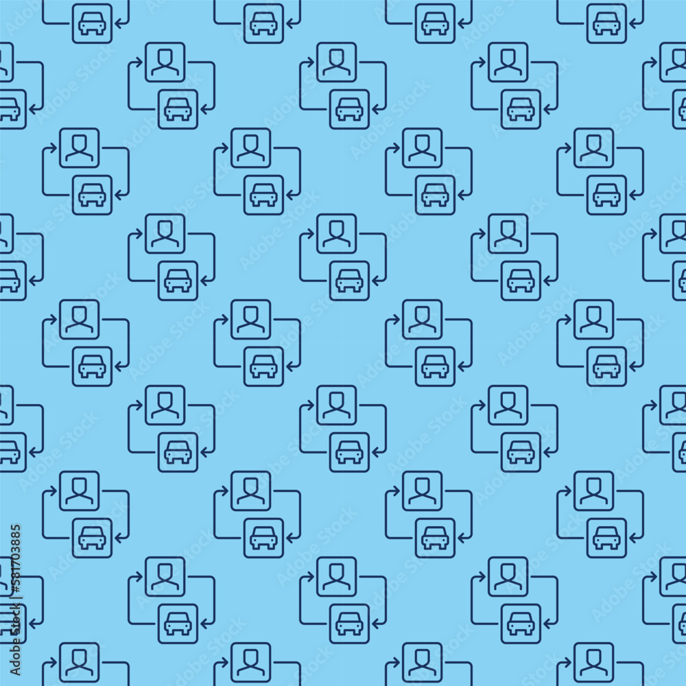 Car Sharing vector Man and Car with Arrows line blue seamless pattern Car Sharing vector Man and Car with Arrows line blue seamless pattern