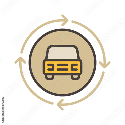 Car inside Circle with Arrows vector Car Sharing concept colored icon