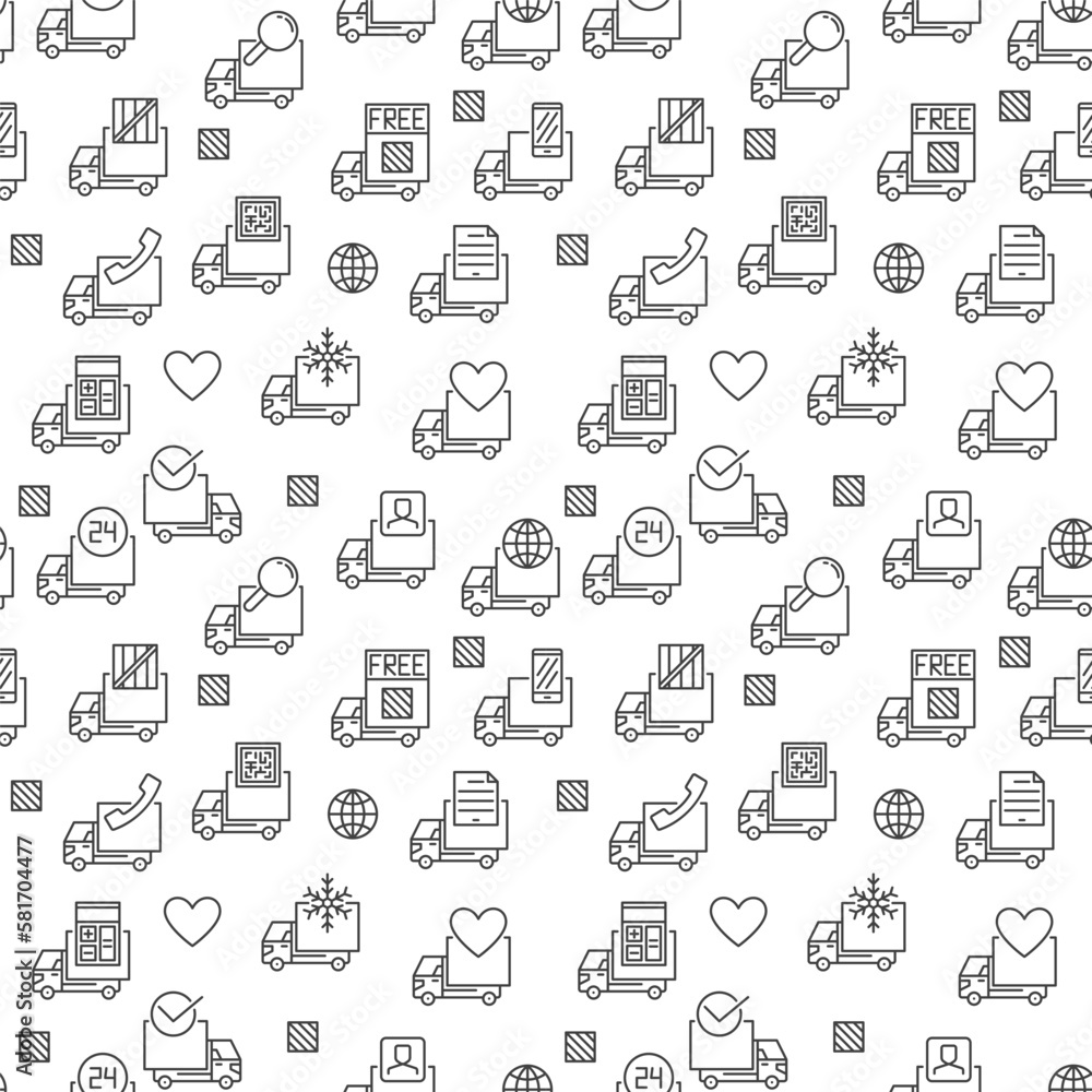 Delivery Truck line minimal seamless pattern. Trucks vector background Delivery Truck line minimal seamless pattern. Trucks vector background