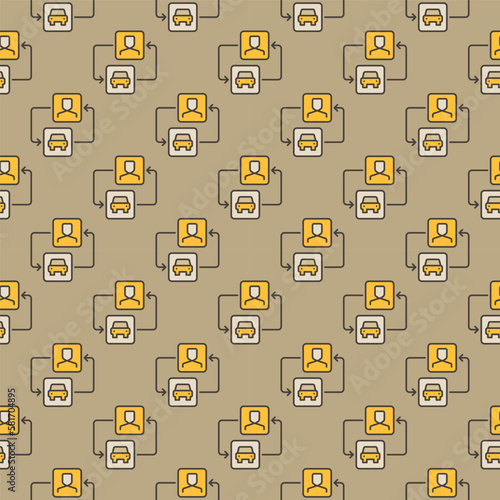 Carsharing vector Man and Car with Arrows colored seamless pattern