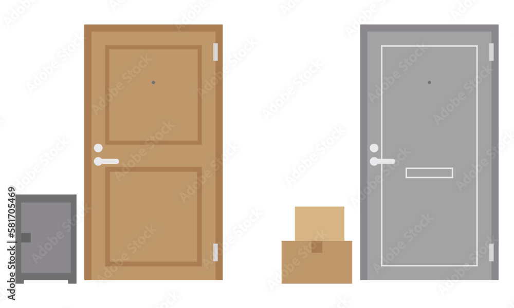 ドアの前の荷物 置き配のイラスト ドアの前の荷物 置き配のイラスト