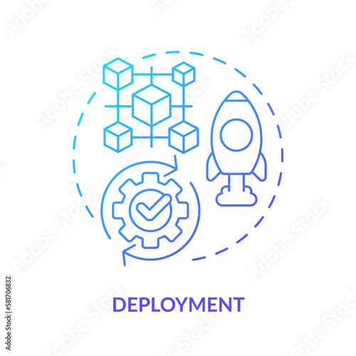 Deployment blue gradient concept icon. Software integration in system. Network building. DAO lunch step abstract idea thin line illustration. Isolated outline drawing. Myriad Pro-Bold font used