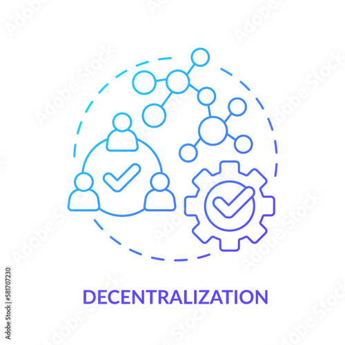 Decentralization blue gradient concept icon. Engage outsource specialists. DAO characteristic abstract idea thin line illustration. Isolated outline drawing. Myriad Pro-Bold font used
