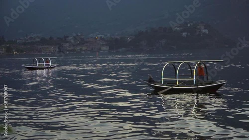 Slow Motion Of Tourist Boats Crossing Lake