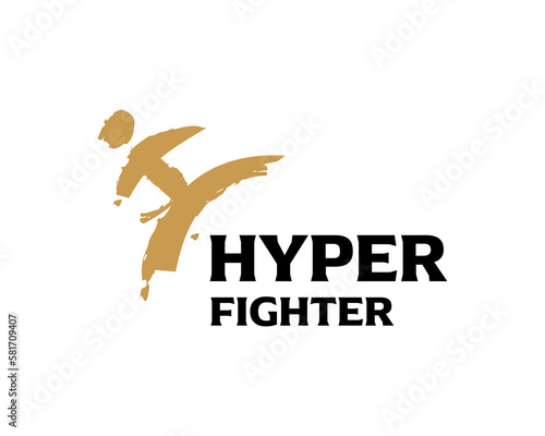 Brush Style Karate Logo with H Letter and Kicking Silhouette