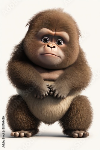 Generative AI of a cute monkey isolated on white background.