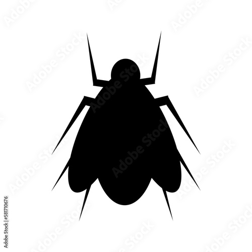 Black and white silhouette of a fly. Bluebottle isolated on white background. Hand drawing of simple black bee.