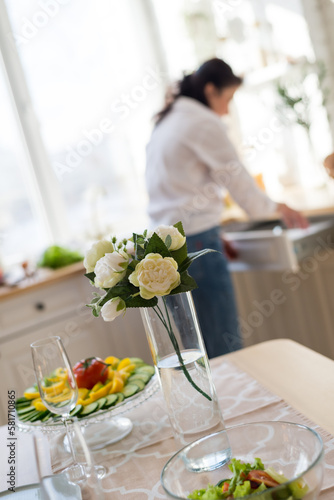 Ready food in the kitchen diet menu, healthy food, ready snacks, table setting. Organization of holidays