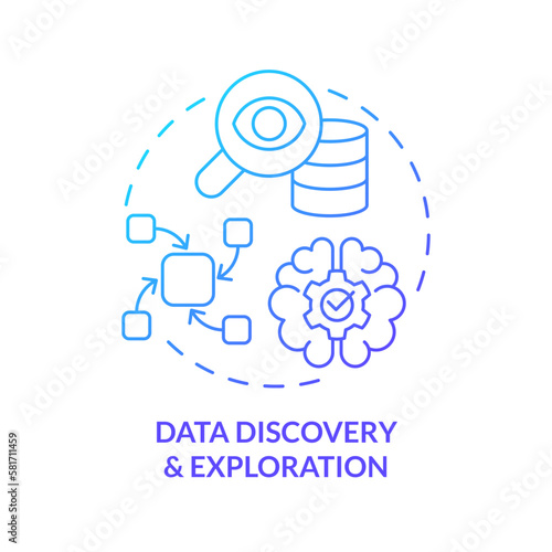 Data discovery and exploration blue gradient concept icon. Prepare for analysis. Data lake concept abstract idea thin line illustration. Isolated outline drawing. Myriad Pro-Bold font used
