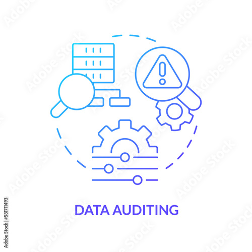 Data auditing blue gradient concept icon. Tracking changes. Digital storage. Data lake key concept abstract idea thin line illustration. Isolated outline drawing. Myriad Pro-Bold font used