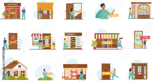 Closed Businesses Flat Set