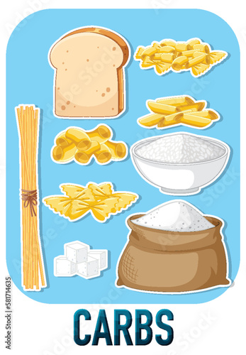 Variety of carbohydrates foods