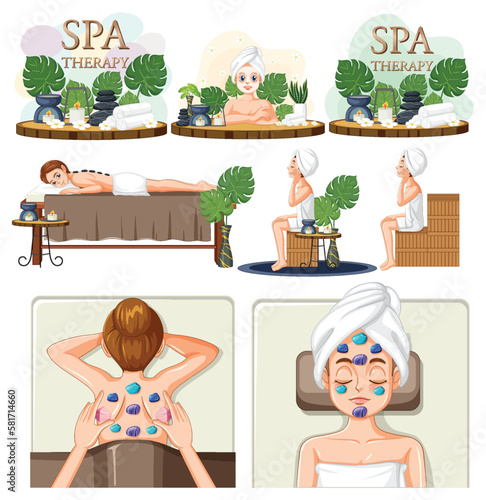 Collection of women enjoying spa treatments