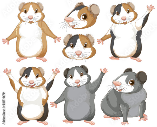 Set of hamster rodents cartoon character