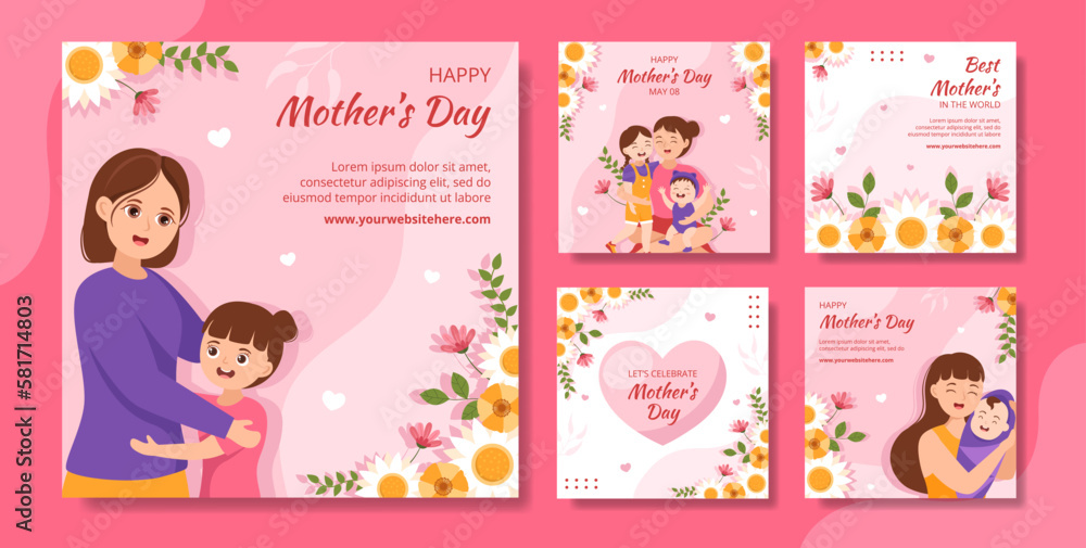 Happy Mother Day Social Media Post Flat Cartoon Hand Drawn Templates Background Illustration Happy Mother Day Social Media Post Flat Cartoon Hand Drawn Templates Background Illustration