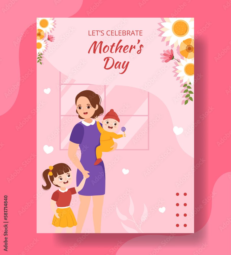 Happy Mother Day Vertical Poster Flat Cartoon Hand Drawn Templates Background Illustration Happy Mother Day Vertical Poster Flat Cartoon Hand Drawn Templates Background Illustration