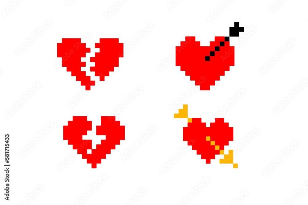 Fototapeta premium pixel set hearts icon in retro style.vintage love symbol, 8 bit