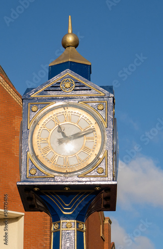 Hanley-Stoke-on-Trent, Staffordshire-United Kingdom April 21, 2022 potteries shopping centre, blue clock and security camera, up hanley duck photo