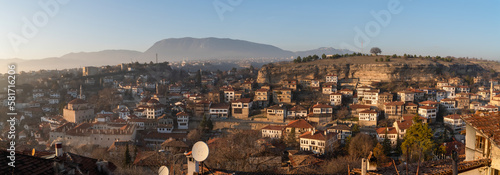 Panoramic view of city of Safranbolu at sunset, Karabuk, Turkey photo