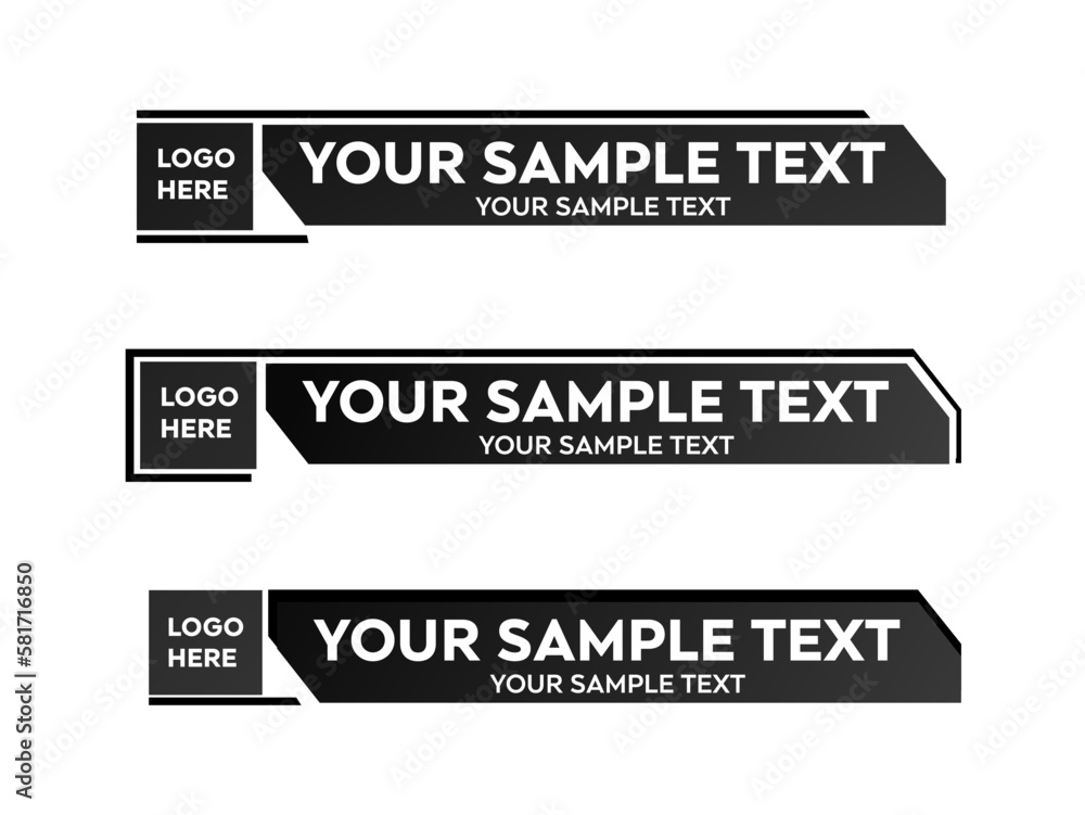Lower third vector design with Black shape overlay strip text video. News Lower Thirds Pack Template. Vector illustration. Lower third vector design with Black shape overlay strip text video. News Lower Thirds Pack Template. Vector illustration.