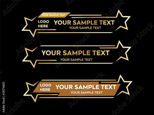 Lower third vector design with Gold Star overlay strip text video. News Lower Thirds Pack Template. Vector illustration.