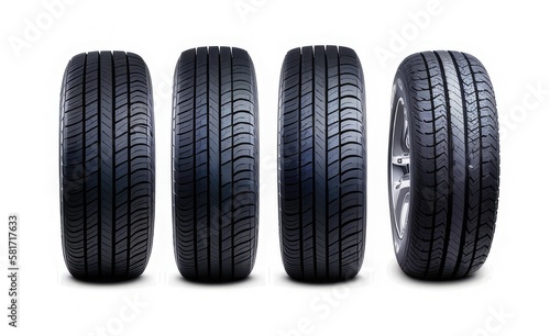 Realistic Car Tires 3D Render - White Background - Side View