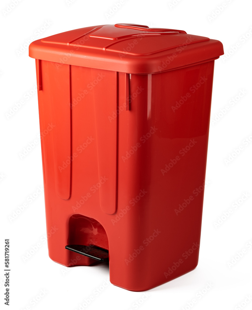 A red recycle bin isolated on white background A red recycle bin isolated on white background