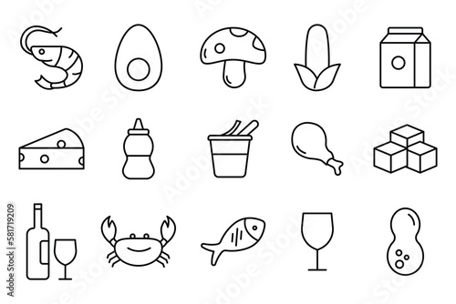 Food allergen icon set illustration. Outline icon style. Simple vector design editable