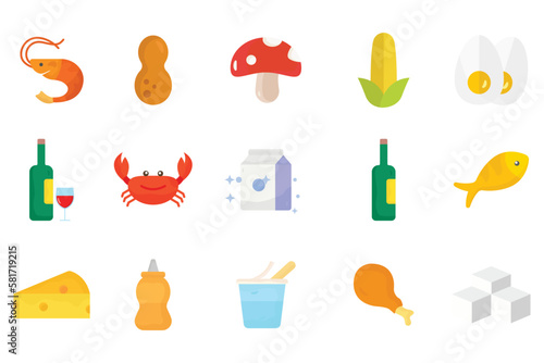 Food allergen icon set illustration. Flat icon style. Simple vector design editable
