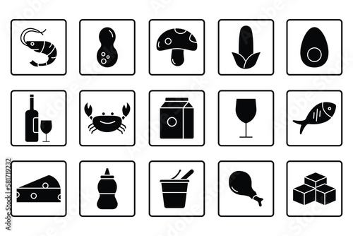 Food allergen icon set illustration. Solid icon style. Simple vector design editable
