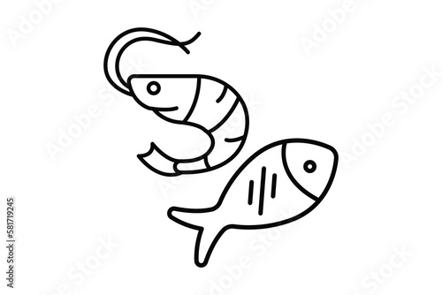 Fish and shrimp icon illustration. icon related to seafood. Outline icon style. Simple vector design editable