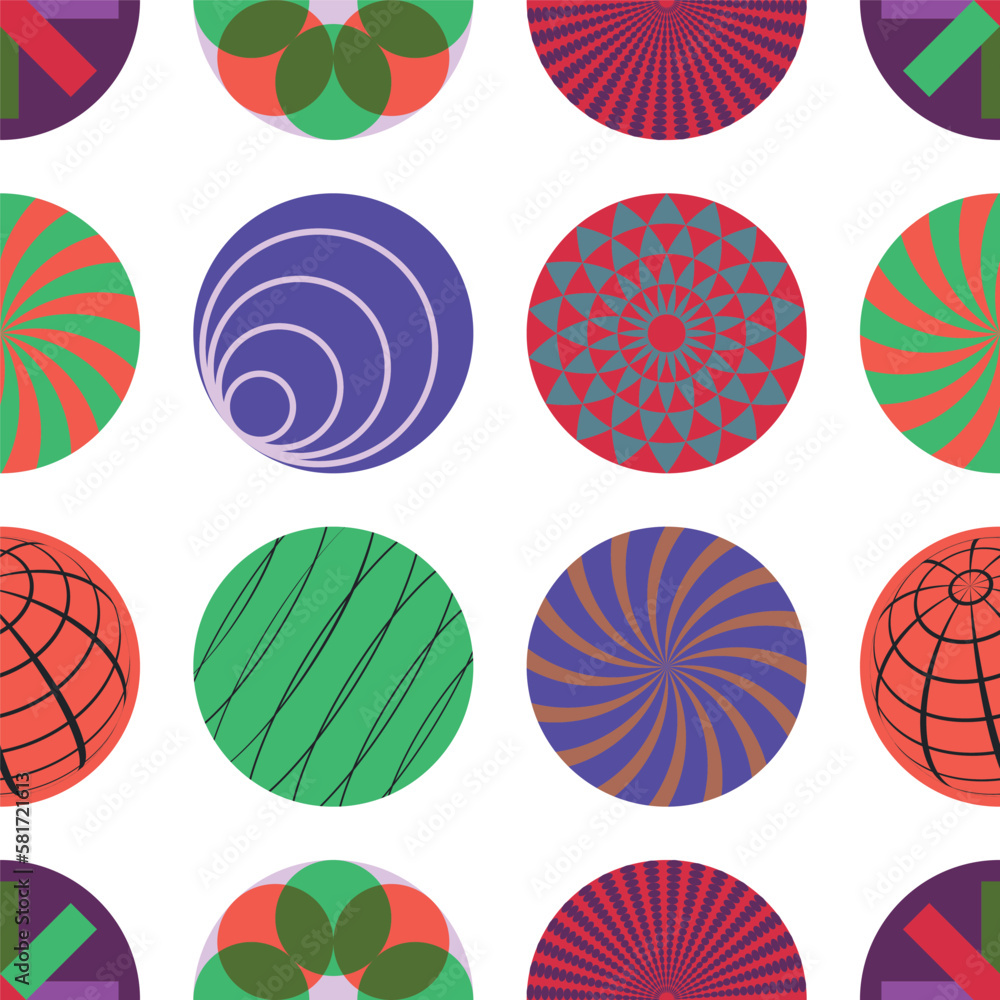 Colorful circle seamless pattern. Retro style. Vector illustration. 