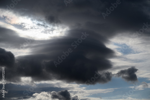Dark sky with stromy clouds. Nature background.