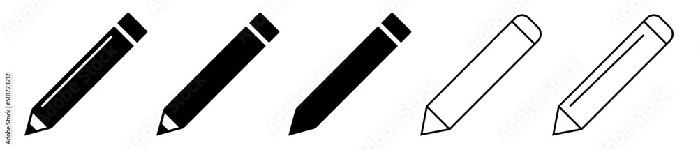 Pencil icon set. Black pictogram illustration on white background Pencil icon set. Black pictogram illustration on white background