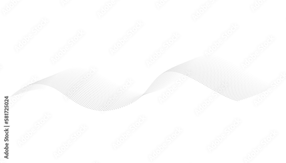 Fototapeta premium Dotted halftone waves. Flowing wavy lines pattern. Abstract liquid shapes, wave effect dotted gradient texture. Curve textures with halftone circular point isolated on white background