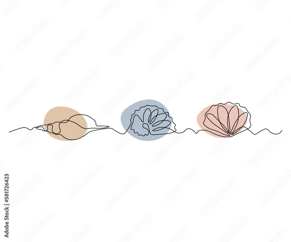 abstract set of Different Seashells Continuous On Line Drawing abstract set of Different Seashells Continuous On Line Drawing