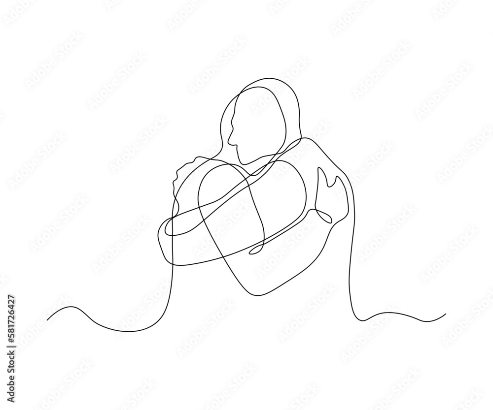 Obraz premium abstract embrace of Two Men, Friendship and Love Continuous On Line Drawing