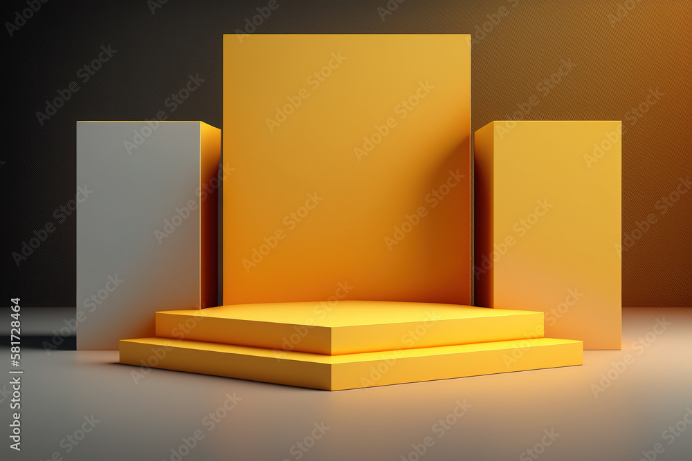 Realistic 3D yellow theme podium for product display. Created with Generative AI Technology Realistic 3D yellow theme podium for product display. Created with Generative AI Technology